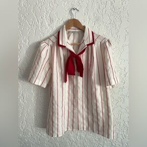 LUCIA Rare 90s Red & White Striped Nautical Bow Blouse - L